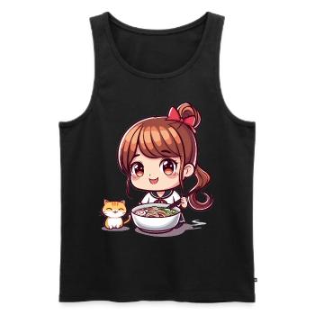 Anime Ramen Amoureux des chats Fille mignonne mangeant des Ramen Otaku - Débardeur bio Premium Homme - noir - Devant - Michal (187cm)