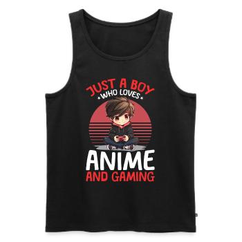Anime Gaming Boy Manga Gamer Otaku Just a Boy - Men's Premium Organic Tank Top - black - Front - AI Model Male 178 light (178cm)