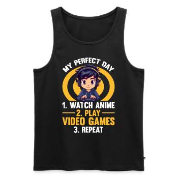 Anime Gaming Boy Manga Gamer Otaku My Perfect Day - Men's Premium Organic Tank Top - black - Front - Michal (187cm)