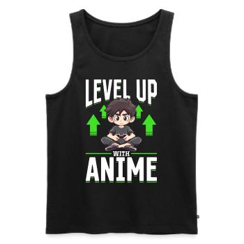 Anime Gaming Boy Manga Gamer Otaku Monter de niveau - Débardeur bio Premium Homme - noir - Devant - AI Model Male 178 light (178cm)
