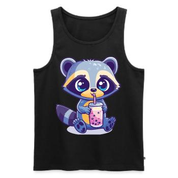 Kawaii Racoon Drinking Bubble Tea Boba Anime - Men's Premium Organic Tank Top - black - Front - Michal (187cm)