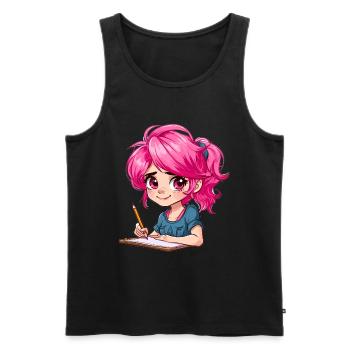 Anime and Sketching Anime Girl Sketching Otaku - Men's Premium Organic Tank Top - black - Front - AI Model Male 178 light (178cm)