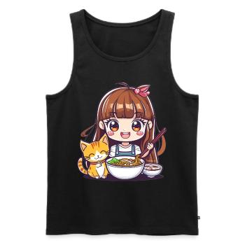 Ramen Cat Lover Cute Anime Girl Eating Ramen Otaku - Männer Premium Bio Tank Top - Schwarz - Vorne - Michal (187cm)