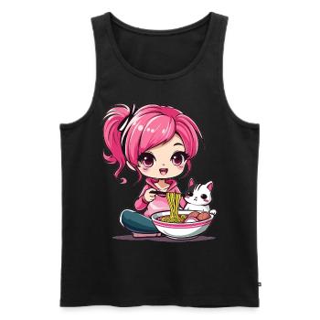 Ramen Cat Lover Cute Anime Girl Eating Ramen Otaku - Männer Premium Bio Tank Top - Schwarz - Vorne - Michal (187cm)