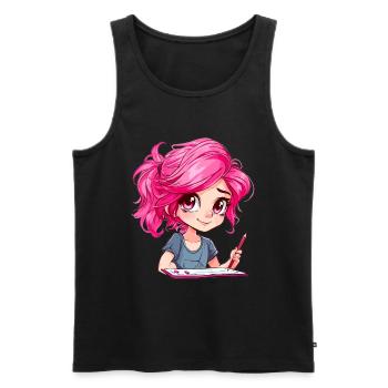 Anime and Sketching Anime Girl Sketching Otaku - Men's Premium Organic Tank Top - black - Front - AI Model Male 178 light (178cm)
