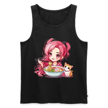 Ramen Cat Lover Cute Anime Girl Eating Ramen Otaku - Männer Premium Bio Tank Top - Schwarz - Vorne - Michal (187cm)