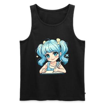 Anime and Sketching Anime Girl Sketching Otaku - Men's Premium Organic Tank Top - black - Front - AI Model Male 178 light (178cm)