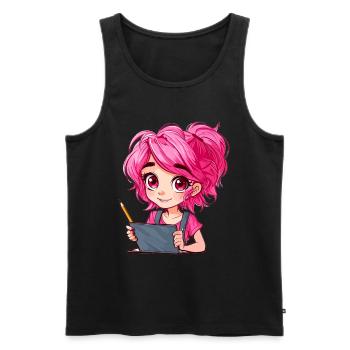 Anime and Sketching Anime Girl Sketching Otaku - Men's Premium Organic Tank Top - black - Front - AI Model Male 178 light (178cm)