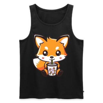 Kawaii Fox Drinking Bubble Tea Boba Anime Cute - Men's Premium Organic Tank Top - black - Front - AI Model Male 178 light (178cm)