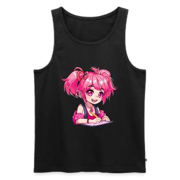 Anime and Sketching Anime Girl Sketching Otaku - Men's Premium Organic Tank Top - black - Front - AI Model Male 178 light (178cm)