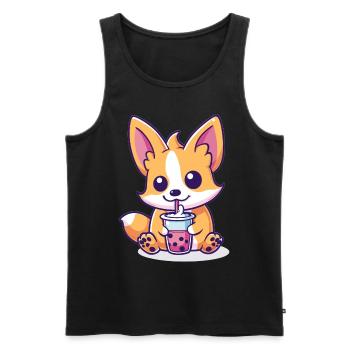 Welsh Corgi Pembroke Drinking Bubble Tea Boba - Men's Premium Organic Tank Top - black - Front - Michal (187cm)