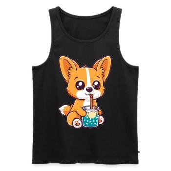 Welsh Corgi Pembroke Drinking Bubble Tea Boba - Men's Premium Organic Tank Top - black - Front - Michal (187cm)