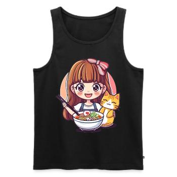 Ramen Cat Lover Cute Anime Girl Eating Ramen Otaku - Männer Premium Bio Tank Top - Schwarz - Vorne - Michal (187cm)