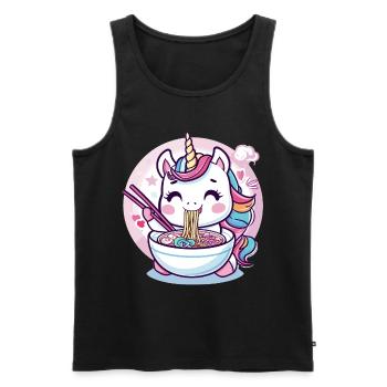 Unicorn eating Ramen Noodle Soup Cute Graphic - Men's Premium Organic Tank Top - black - Front - Michal (187cm)