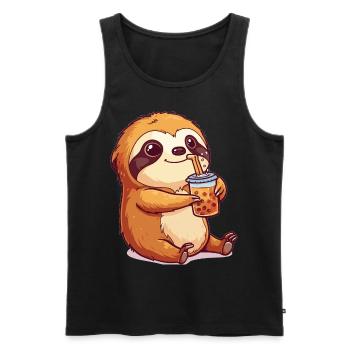Sloth Drinking Bubble Tea Boba Anime Cute Graphic - Men's Premium Organic Tank Top - black - Front - Michal (187cm)