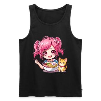 Ramen Cat Lover Cute Anime Girl Eating Ramen Otaku - Männer Premium Bio Tank Top - Schwarz - Vorne - Michal (187cm)