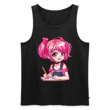 Anime and Sketching Anime Girl Sketching Otaku - Men's Premium Organic Tank Top - black - Front - AI Model Male 178 light (178cm)