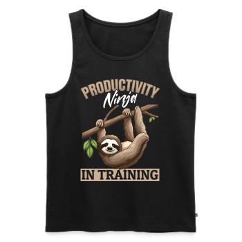 Funny Lazy Sloth Productivity ninja in training - Männer Premium Bio Tank Top - Schwarz - Vorne - Michal (187cm)
