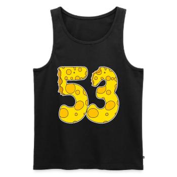 53 years of Lustig Käse - Men's Premium Organic Tank Top - black - Front - AI Model Male 178 light (178cm)