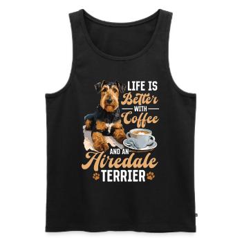 Airedale Terrier Dog Life is Better with Coffee - Männer Premium Bio Tank Top - Schwarz - Vorne - Michal (187cm)