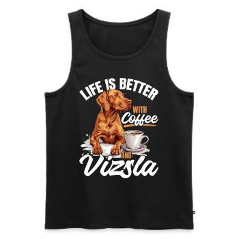 Life is Better with Coffee and a Vizsla - Männer Premium Bio Tank Top - Schwarz - Vorne - Michal (187cm)