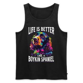 La vie est meilleure avec un épagneul Boykin - Débardeur bio Premium Homme - noir - Devant - AI Model Male 178 light (178cm)