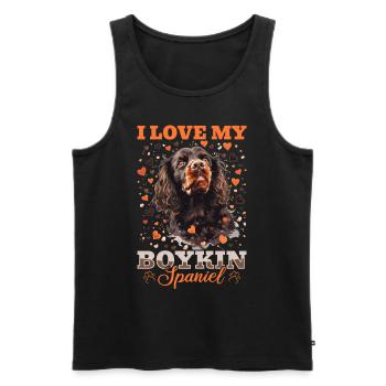 Boykin Spaniel race de chien J’aime mon épagneul Boykin - Débardeur bio Premium Homme - noir - Devant - AI Model Male 178 light (178cm)