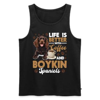 La vie de chien de l’épagneul Boykin est meilleure avec du café - Débardeur bio Premium Homme - noir - Devant - AI Model Male 178 light (178cm)