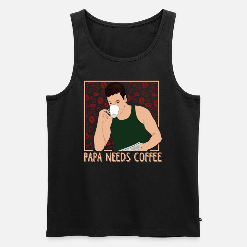 PAPA NEEDS COFFEE - Männer Premium Bio Tank Top - Schwarz