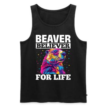 Funny Beaver Animal Beaver believer for life - Männer Premium Bio Tank Top - Schwarz - Vorne - Michal (187cm)
