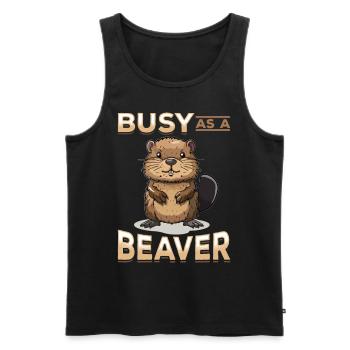 Funny Beaver Animal Busy as a beaver - Männer Premium Bio Tank Top - Schwarz - Vorne - Michal (187cm)