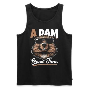 Funny Beaver Animal A dam good time - Men's Premium Organic Tank Top - black - Front - Michal (187cm)