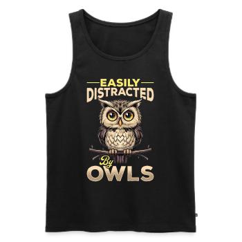 Owl Nocturnal Bird Animal Easily Distracted - Men's Premium Organic Tank Top - black - Front - AI Model Male 178 light (178cm)