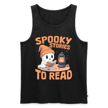 Funny Teacher Halloween Ghost Reading Book - Men's Premium Organic Tank Top - black - Front - AI Model Male 178 light (178cm)