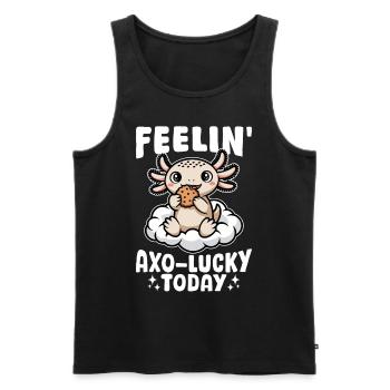 Drôle Axolotl Kawaii se sentant Axo-chanceux aujourd’hui - Débardeur bio Premium Homme - noir - Devant - AI Model Male 178 light (178cm)