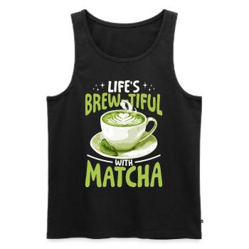 Matcha Green Tea Latte Lifes Brewtiful with Matcha - Männer Premium Bio Tank Top - Schwarz - Vorne - AI Model Male 178 light (178cm)