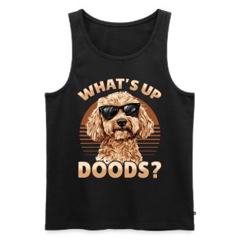 Race de chien Goldendoodle What’s Up Doods ? - Débardeur bio Premium Homme - noir - Devant - AI Model Male 178 light (178cm)