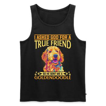 Race de chien Goldendoodle J’ai demandé à Dieu un vrai - Débardeur bio Premium Homme - noir - Devant - Michal (187cm)