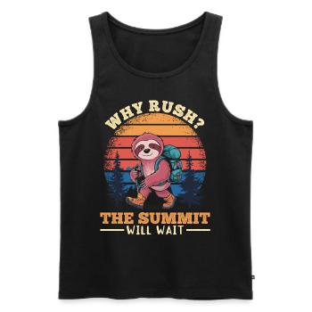 Sloth Hiking Mountains Why rush? - Männer Premium Bio Tank Top - Schwarz - Vorne - AI Model Male 178 light (178cm)