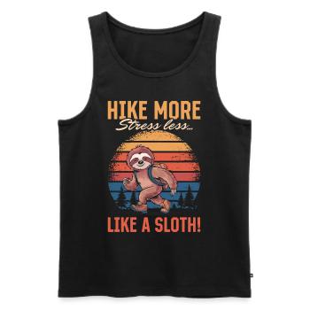 Sloth Hiking Mountains Hike more, stress less - Men's Premium Organic Tank Top - black - Front - AI Model Male 178 light (178cm)