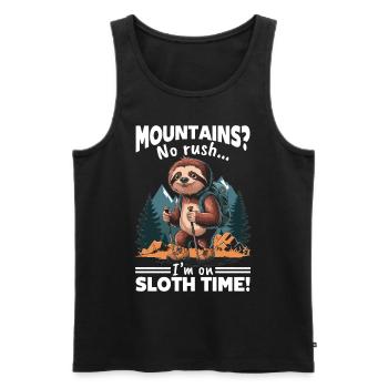 Sloth Hiking Mountains Mountains? No rush - Männer Premium Bio Tank Top - Schwarz - Vorne - AI Model Male 178 light (178cm)