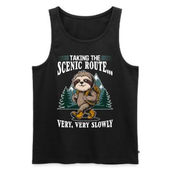 Sloth Hiking Mountains Taking the scenic route - Men's Premium Organic Tank Top - black - Front - Michal (187cm)