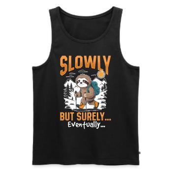 Sloth Hiking Mountains Slowly but surely - Männer Premium Bio Tank Top - Schwarz - Vorne - AI Model Male 178 light (178cm)