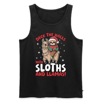 Sloth Llama Christmas Deck the halls with - Men's Premium Organic Tank Top - black - Front - Michal (187cm)