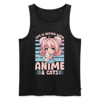 Anime & Chats Kawaii - Débardeur bio Premium Homme - noir - Devant - AI Model Male 178 light (178cm)