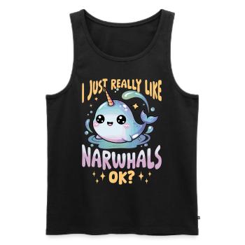 Narwhal Chibi Kawaii - Männer Premium Bio Tank Top - Schwarz - Vorne - Michal (187cm)