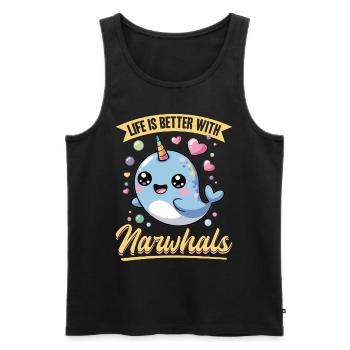 Narwhal Chibi Kawaii - Männer Premium Bio Tank Top - Schwarz - Vorne - AI Model Male 178 light (178cm)