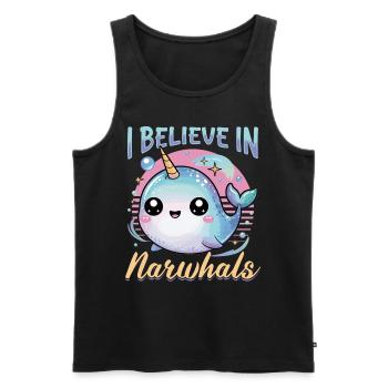 Narwhal Chibi Kawaii - Männer Premium Bio Tank Top - Schwarz - Vorne - Michal (187cm)