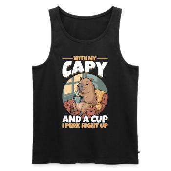 Capybara Coffee - Männer Premium Bio Tank Top - Schwarz - Vorne - AI Model Male 178 light (178cm)