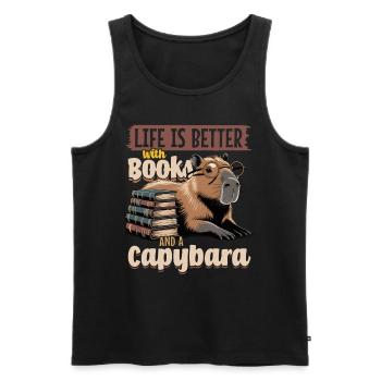 Livres de lecture Capybara - Débardeur bio Premium Homme - noir - Devant - Michal (187cm)